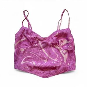 Wild Fable Pink Marble Print Lace Trim Crop Tank Top
